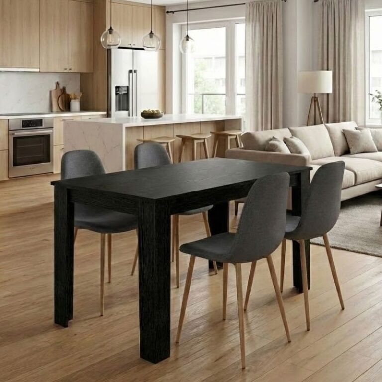 Σετ τραπεζαρία 5τμχ Darlen – Iris χρώμα sencron black – γκρι/φυσικό πόδι 125x72x74εκ.