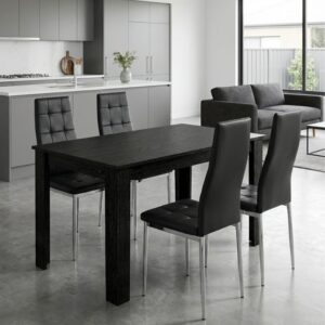 Σετ τραπεζαρία 5τμχ Darlen - Rosa χρώμα sencron black - μαύρο/χρωμίου πόδι 125x72x74εκ.