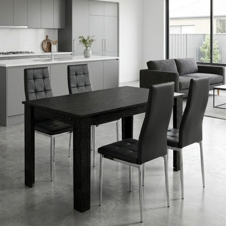 Σετ τραπεζαρία 5τμχ Darlen – Rosa χρώμα sencron black – μαύρο/χρωμίου πόδι 125x72x74εκ.