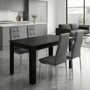 Σετ τραπεζαρία 5τμχ Darlen - Rosa χρώμα sencron black - γκρι/χρωμίου πόδι 125x72x74εκ.