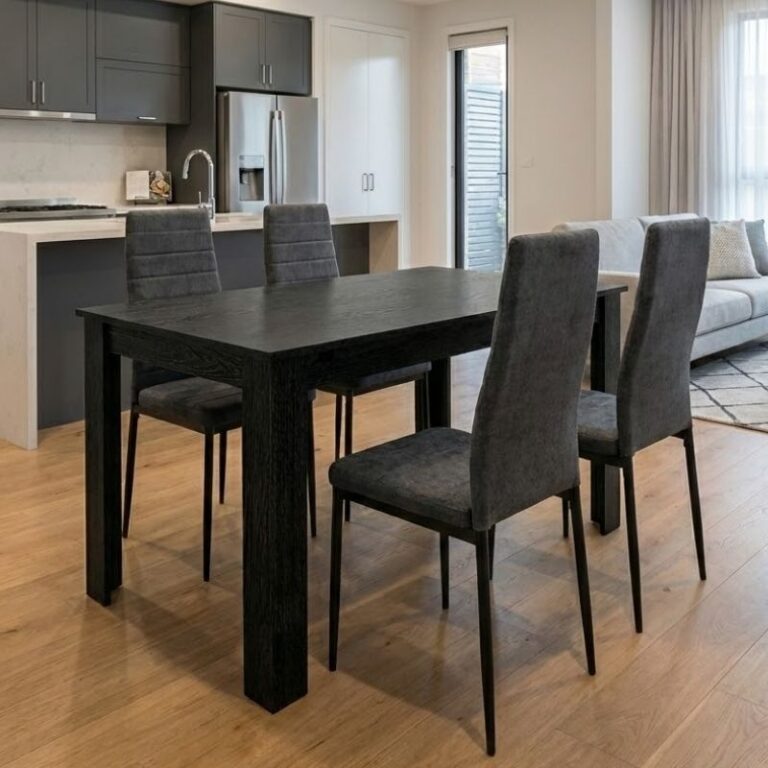 Σετ τραπεζαρία 5τμχ Darlen – Rosa χρώμα sencron black – γκρι 125x72x74εκ.