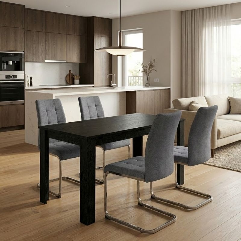 Σετ τραπεζαρία 5τμχ Ολυμπία 22 χρώμα sencron black - γκρι 125x72x74εκ.