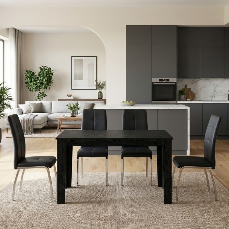 Σετ τραπεζαρία 5τμχ Σπέτσες 80 χρώμα sencron black - μαύρο 125x72x74εκ.