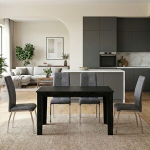 Σετ τραπεζαρία 5τμχ Darlen – Alma χρώμα sencron black – γκρι 125x72x74εκ.