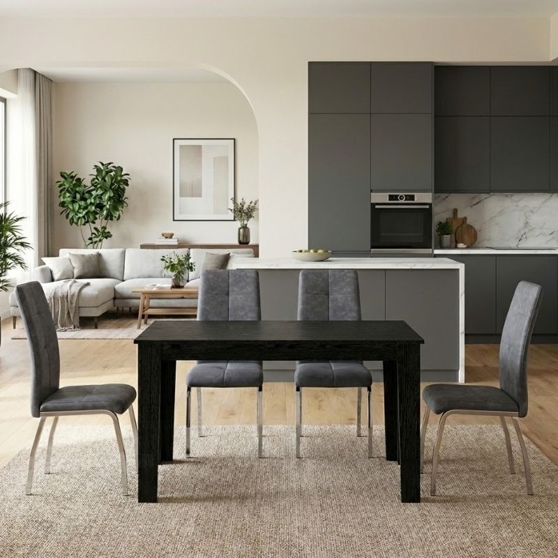 Σετ τραπεζαρία 5τμχ Σπέτσες 80 χρώμα sencron black - γκρι 125x72x74εκ.