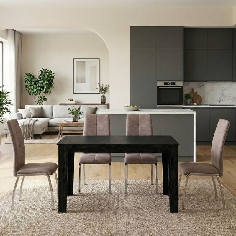 Σετ τραπεζαρία 5τμχ Σπέτσες 80 χρώμα sencron black - μπεζ 125x72x74εκ.