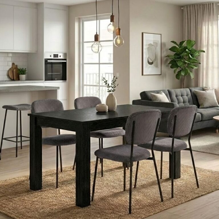 Σετ τραπεζαρία 5τμχ Darlen – Kevin χρώμα sencron black – γκρι 125x72x74εκ.