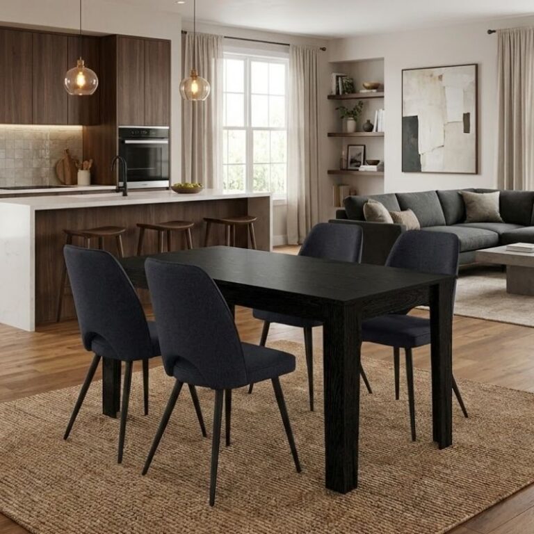 Σετ τραπεζαρία 5τμχ Darlen – Christy χρώμα sencron black – ανθρακί 125x72x74εκ.