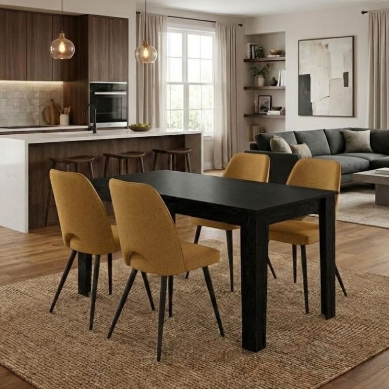 Σετ τραπεζαρία 5τμχ Darlen – Christy χρώμα sencron black – μουσταρδί 125x72x74εκ.