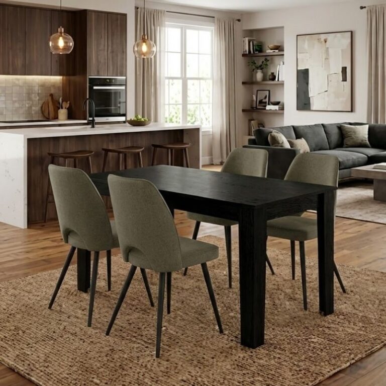 Σετ τραπεζαρία 5τμχ Darlen – Christy χρώμα sencron black – λαδί 125x72x74εκ.
