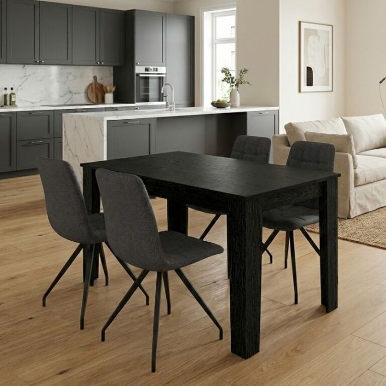 Σετ τραπεζαρία 5τμχ Darlen – Bianca χρώμα sencron black – γκρι 125x72x74εκ.