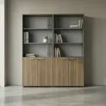 Βιβλιοθήκη γραφείου με κλειδαριά επαγγελματική Κως 10 χρώμα ανθρακί – καρυδί 160x40x200εκ. – εικόνα 2