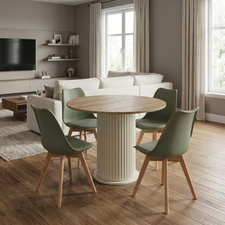 Σετ τραπεζαρία 5τμχ Bohema – Viva χρώμα ivory/sepet oak – φυστικί Ø90×77,7εκ.