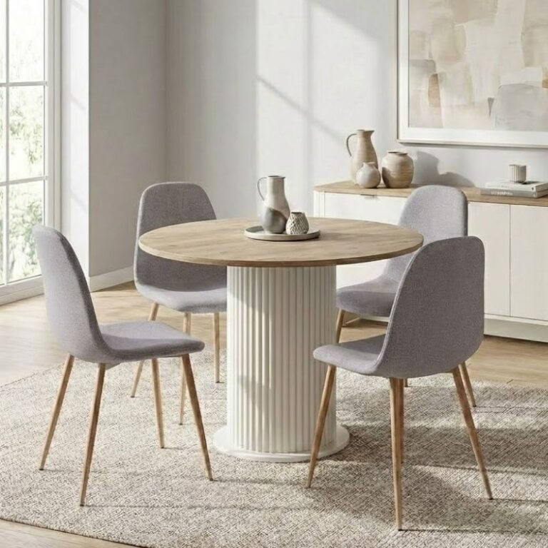 Σετ τραπεζαρία 5τμχ Bohema – Iris χρώμα ivory/sepet oak – ανοιχτό μπεζ Ø90×77,7εκ.
