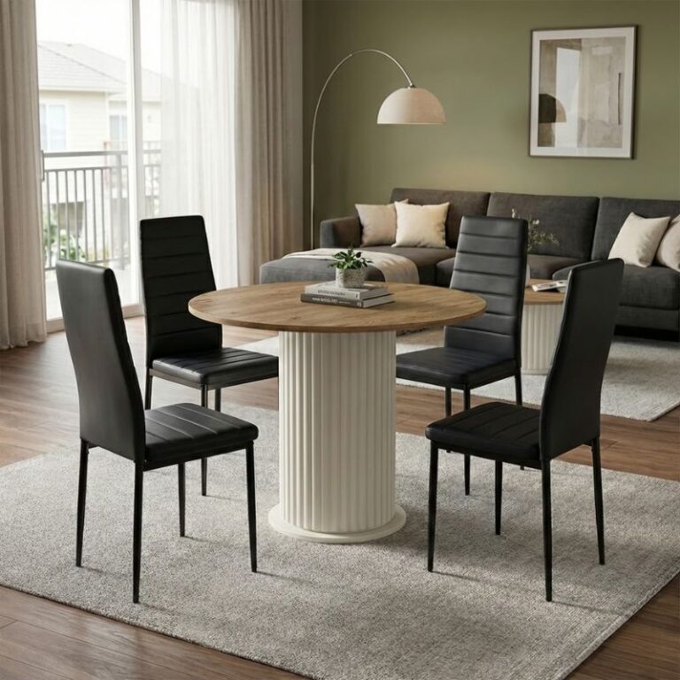 Σετ τραπεζαρία 5τμχ Bohema – Rosa χρώμα ivory/sepet oak – μαύρο Ø90×77,7εκ.