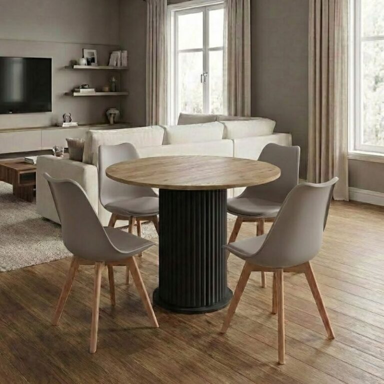 Σετ τραπεζαρία 5τμχ Bohema – Viva χρώμα μαύρο/sepet oak – cappuccino Ø90×77,7εκ.