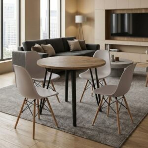 Σετ τραπεζαρία 5τμχ Xana - Nova χρώμα sepet oak - cappuccino Ø90x77,5εκ.