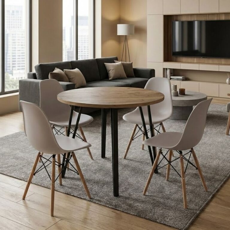 Σετ τραπεζαρία 5τμχ Xana – Nova χρώμα sepet oak – cappuccino Ø90×77,5εκ.