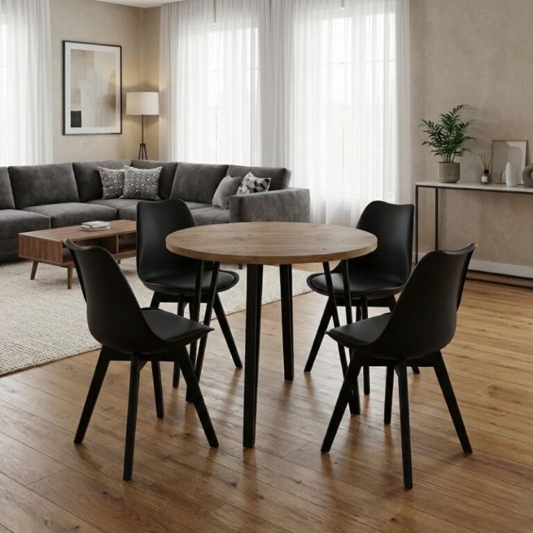 Σετ τραπεζαρία 5τμχ Xana – Viva χρώμα sepet oak – μαύρο Ø90×77,5εκ.
