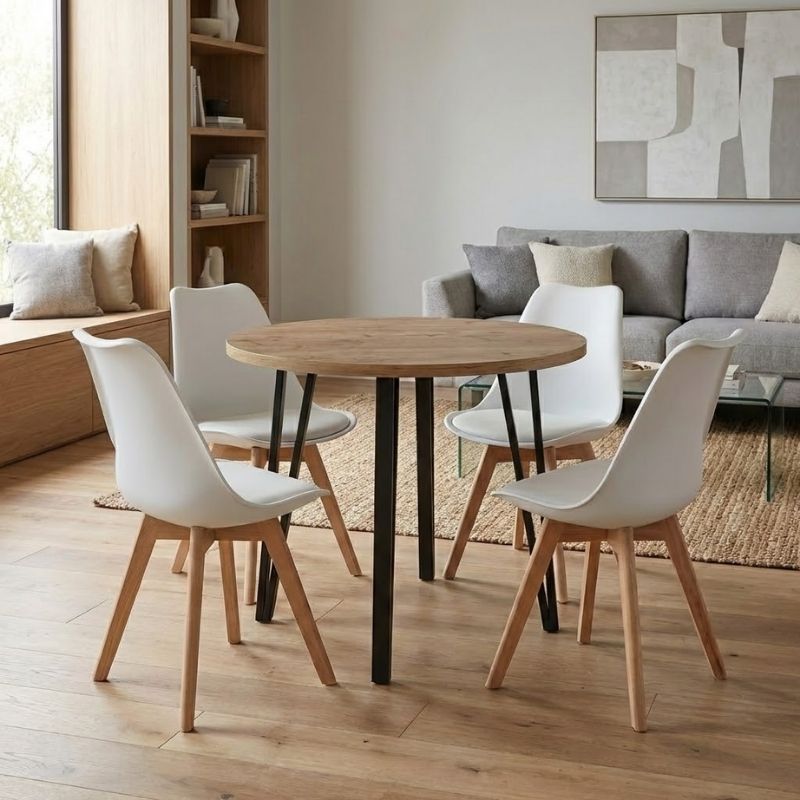 Σετ τραπεζαρία 5τμχ Αίγινα 17 χρώμα sepet oak - λευκό Ø90x77,5εκ.