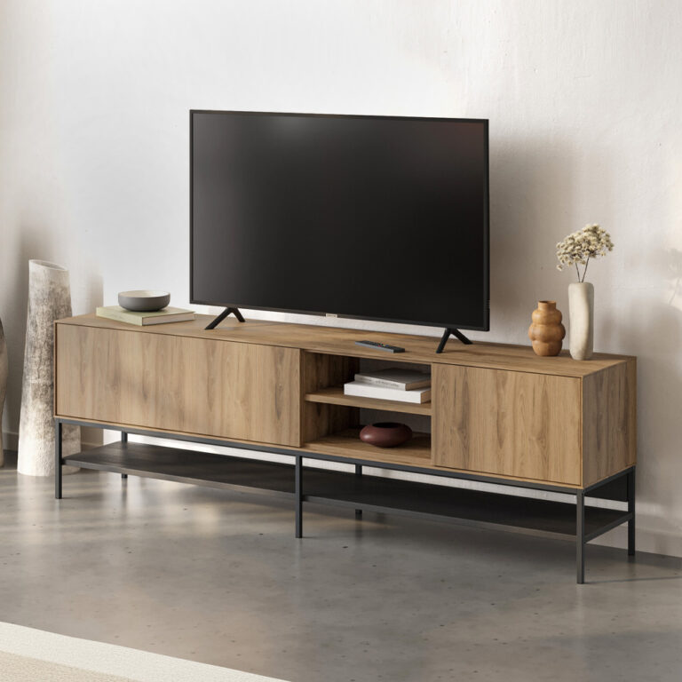Έπιπλο τηλεόρασης Amira χρώμα καρυδί Ud – black wood 180x35x55εκ.