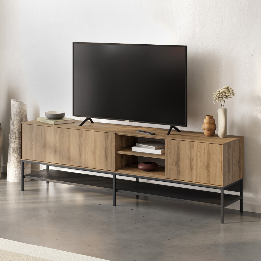 Έπιπλο τηλεόρασης Πόρος 43 χρώμα καρυδί Ud - black wood 180x35x55εκ.