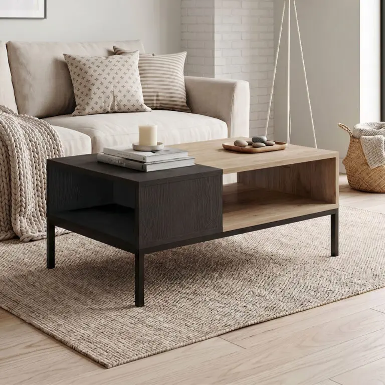 Τραπεζάκι σαλονιού Επίδαυρος 65 χρώμα sepet oak – black wood 90x56x40,6εκ.