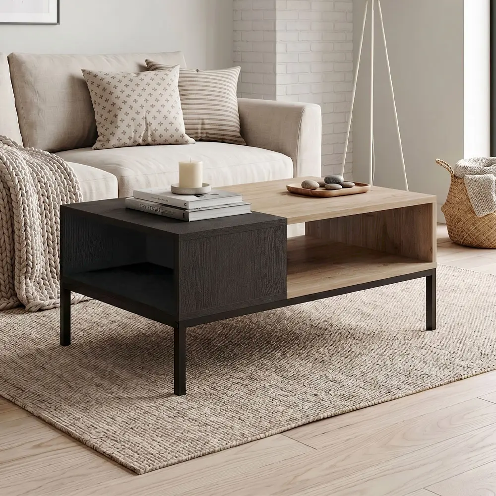 Τραπεζάκι σαλονιού Επίδαυρος 65 χρώμα sepet oak – black wood 90x56x40,6εκ.