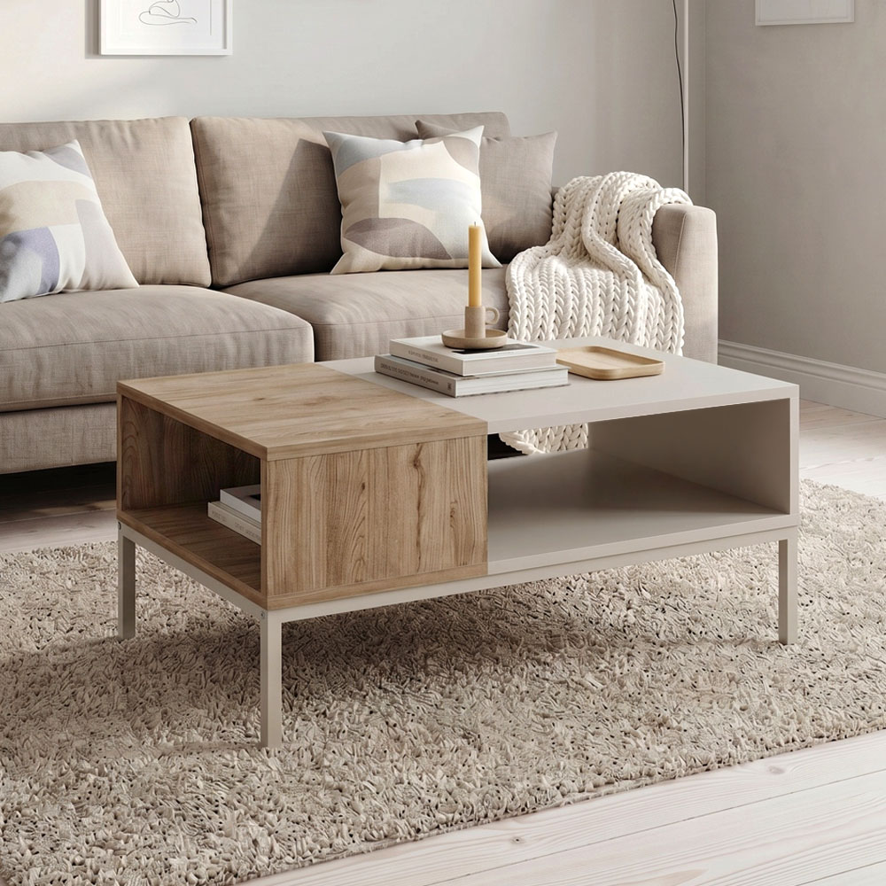 Τραπεζάκι σαλονιού Επίδαυρος 65 χρώμα sandstone - sepet oak 90x56x40,6εκ.
