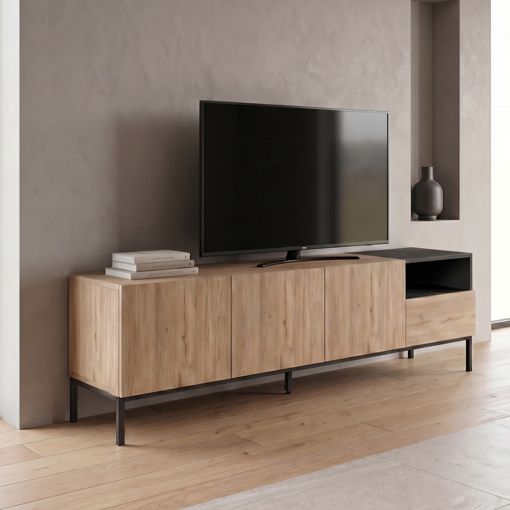 Έπιπλο τηλεόρασης Επίδαυρος 65 χρώμα sepet oak - black wood 180x41,8x55εκ.