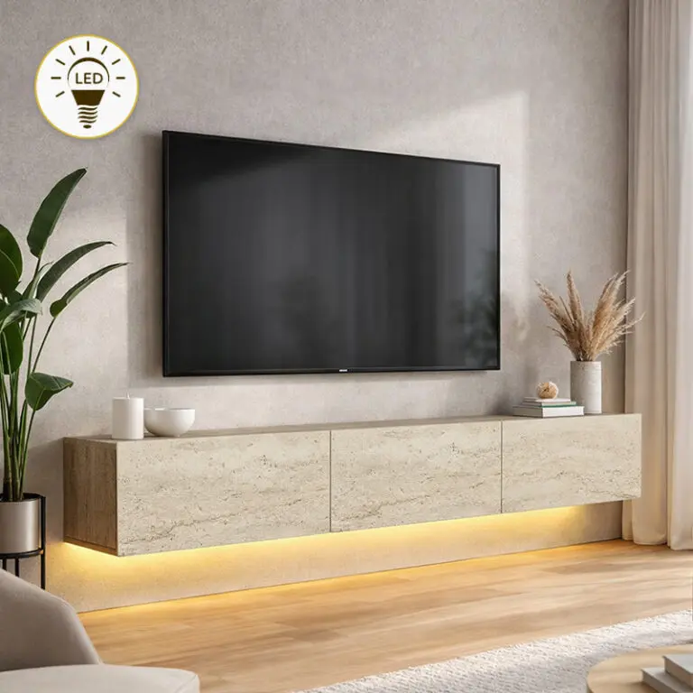 Έπιπλο τηλεόρασης επιτοίχιο Πάτμος 50 με LED χρώμα travertine 180×29,5×29,5εκ.