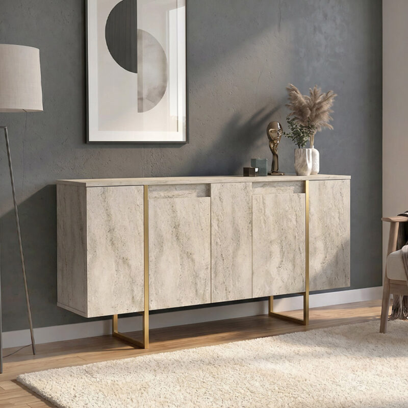 Μπουφές Χίος 67 χρώμα travertine - χρυσό 160x35,2x80εκ.