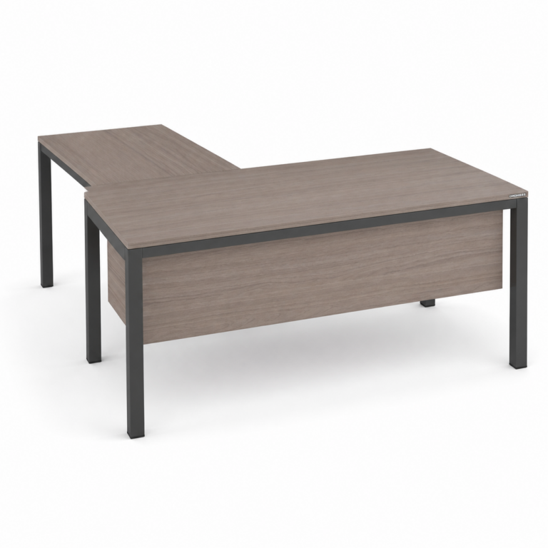 Γωνιακό Γραφείο DROMEAS Tetra 160×160 Grey Oak – Ενισχυμένα Πόδια & Μετώπη – Συναρμολογημένο