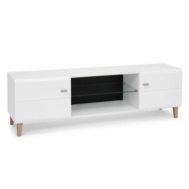 Έπιπλο TV Λευκό με Γυάλινο Ράφι 170×41×49 εκ.