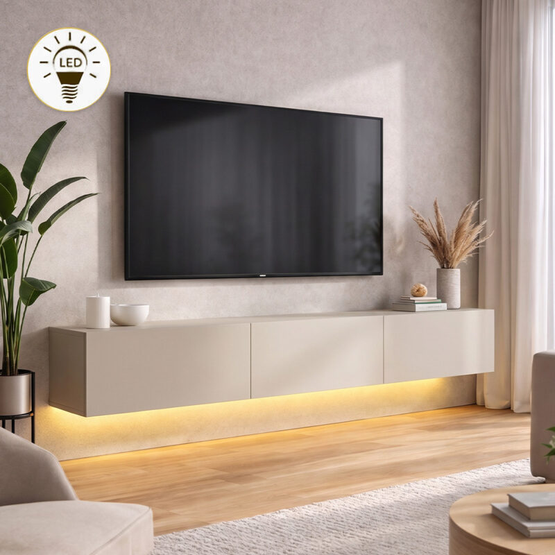 Έπιπλο τηλεόρασης επιτοίχιο Πάτμος 50 με LED χρώμα sandstone 180x29,5x29,5εκ.