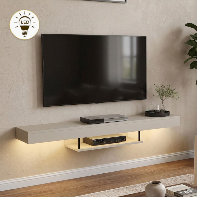 Έπιπλο τηλεόρασης επιτοίχιο Σκόπελος 55 με LED χρώμα sandstone 150x29,6x22εκ.