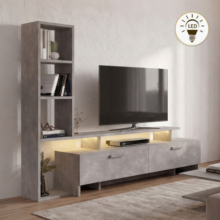 Σύνθεση τηλεόρασης Σίφνος 39 με LED χρώμα γκρι σκυροδέματος 168,2×31,3×120εκ.