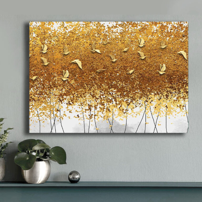 Πίνακας σε καμβά “Golden Birds” ψηφιακής εκτύπωσης 100x70x3εκ.