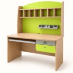 Παιδικό γραφείο KIDS OAK GREEN σε δρυς και πράσινο με βιβλιοθήκη